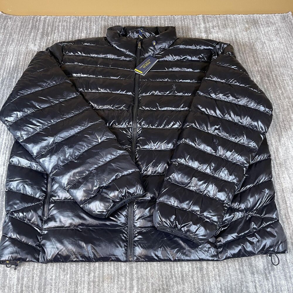 Polo Ralph Lauren Jacket Mens 3XLT Black Glossed Packable Puffer Water Repellent